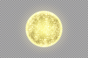 Golden frame with lights effects. Shining circle banner. Isolated on black background. Vector illustration