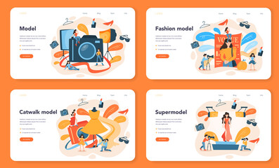 Fashion model web banner or landing page set. Man and woman