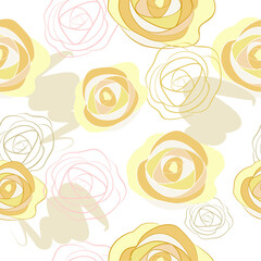 Vector seamless pattern with yellow and pink roses, beautiful flowers silhouettes, vector illustration, background for wallpaper, greeting cards, textures, invitations. Floral design 