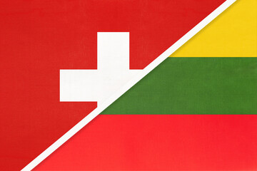 Switzerland and Lithuania, symbol of national flags from textile. Championship between two countries.