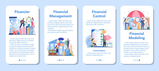 Fototapeta na wymiar Financial advisor or financier mobile application banner set.