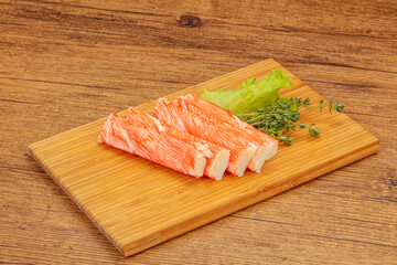 Crab sticks served salad leaves