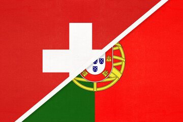Switzerland and Portugal, symbol of national flags from textile. Championship between two countries.