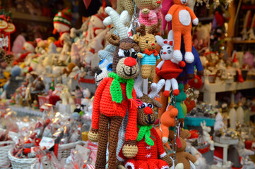 colorful Christmas decorations at the market 