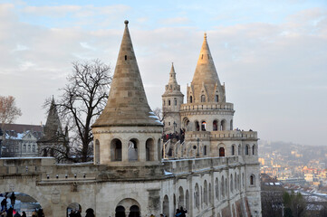 Fisherman's Bastion in snowy winter, Budapest, Hungary