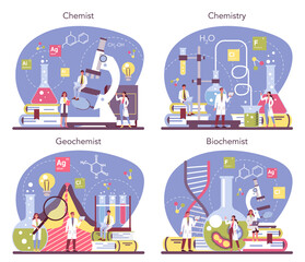 Chemistry science concept set. Scientific experiment in the laboratory