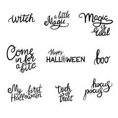 Happy Halloween hand drawn illustrations and elements. Halloween design elements, logos, badges, labels, icons and objects.