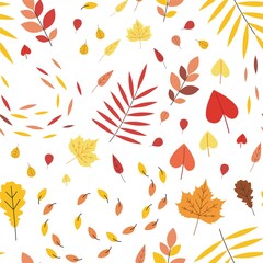 Cute autumn pattern with falling leaves. Fall season seamless background