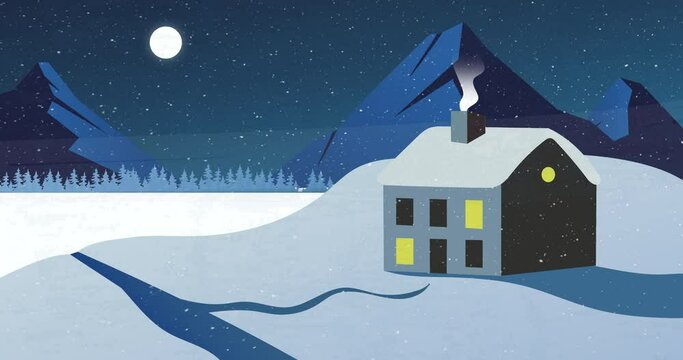 Christmas winter night scene animation