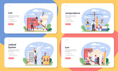 Law class web banner or landing page set. Punishment and judgement