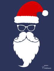 Santa Klaus fashion silhouette. Merry Christmas greeting card with papercraft Santa Claus with pipe on red background. Hipster style.