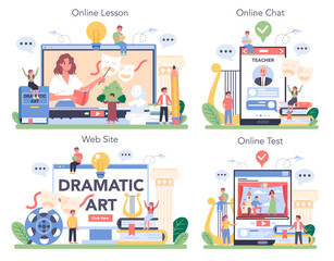 Drama class online service or platform set. Children creative