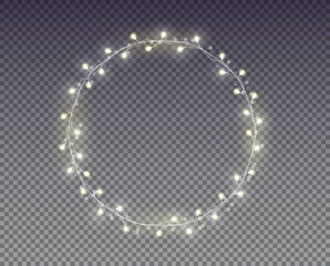 Christmas glowing lights. White realistic round garland. Vector illustration design.