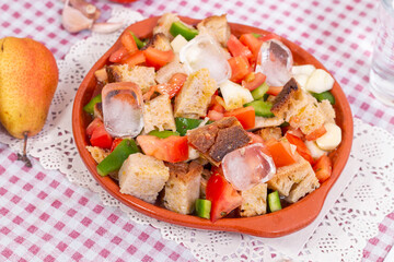 typical cold Portuguese Gaspacho meal