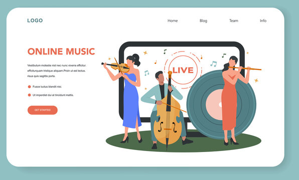Online Concert Web Banner Or Landing Page. Musician Or Artist