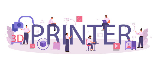 3D printer typographic header. Digital drawing with electronic tools