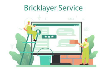 Bricklayer online service or platform. Professional builder constructing