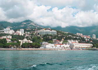 Fototapeta premium Crimea, Yalta, July, 2018: view of Yalta from the sea
