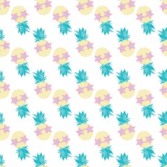 Obraz na płótnie Canvas pineapple with Sunglasses tropical illustration seamless, summertime pattern