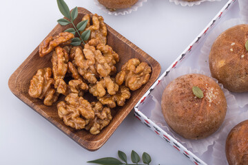 bunch of nutrient fresh walnuts without shell.