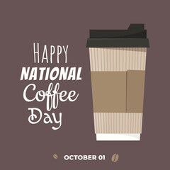 International Coffee Day poster with Coffee Cup. Vector illustration in cartoon flat style