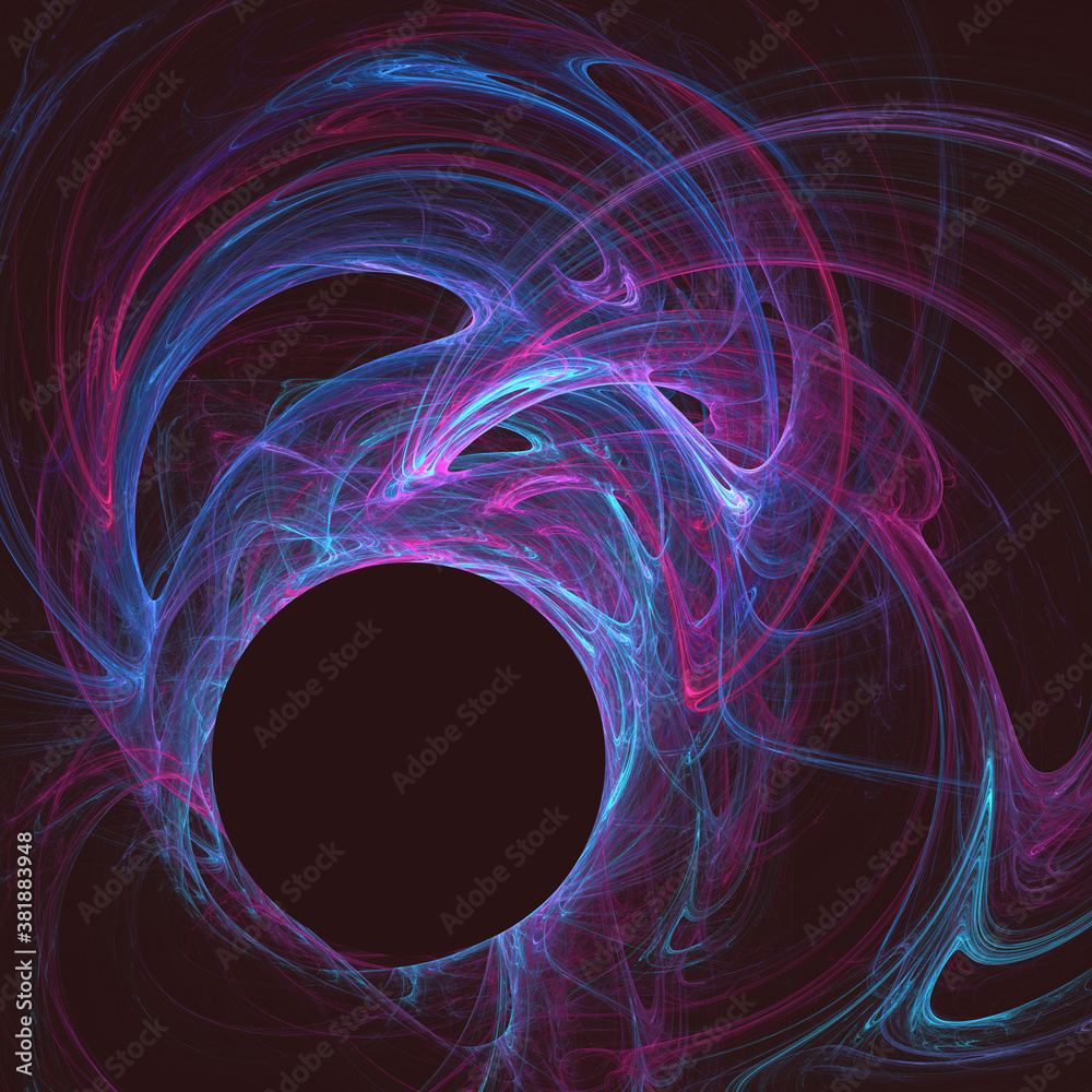 Wall mural abstract fractal colorful background with black circle for text or product placement. backdrop illus