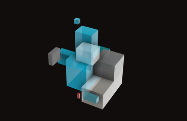 Obraz premium Abstract geometric composition on a black background, 3D