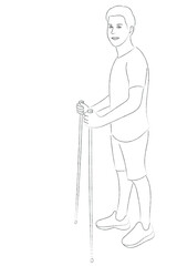 Sketch portrait of a guy in profile with Nordic walking sticks