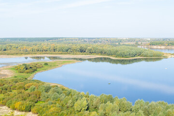 Fototapeta na wymiar OKA river with vegetation on the banks,autumn landscape
