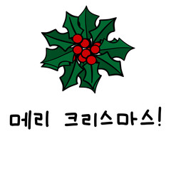 Merry Christmas in Korean language. Hand Lettering in Hangul. Vector illustration. Calligraphic phrase for happy new year, December holidays for banners, greeting cards, invitation, wrapping paper.