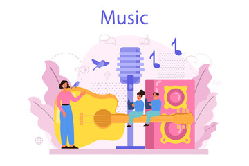Musician and music course. Young performer playing music