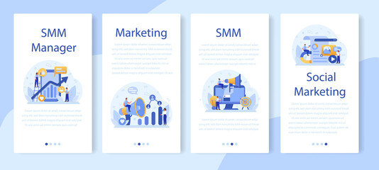 SMM social media marketing mobile application banner set.