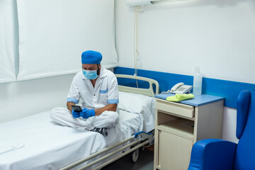 Obraz premium cleaning staff performing disinfection and hygiene work in hospital facilities