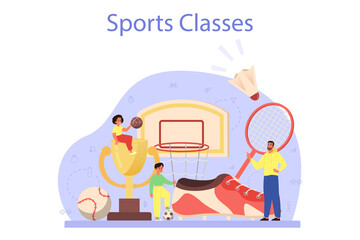 Physical education or school sport class concept. Students doing