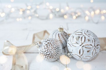 Beautiful white christmas balls
Beautiful white christmas balls on vintage wood. Close-up with...
