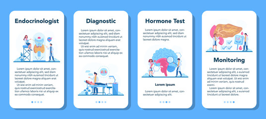 Naklejka premium Endocrinologist mobile application banner set. Thyroid examination