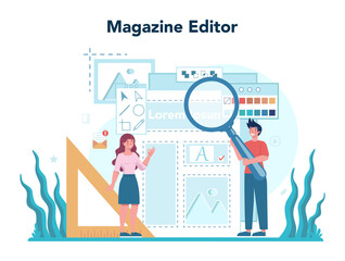 Magazine editor concept. Journalist and designer working