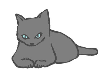 じっとこちらを見ている猫の手描きイラスト(白バック)