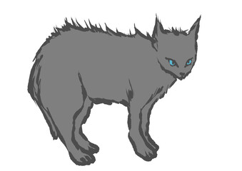 怒って毛を逆立てている猫の手描きイラスト(白バック)