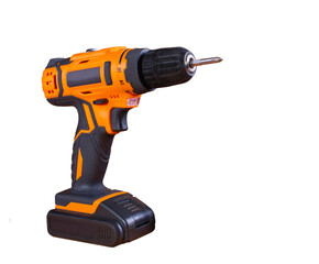 rechargeable electric screwdriver on white background. concept of construction and renovation in apartments