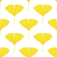 Ginkgo biloba yellow leaves autumn seamless pattern.