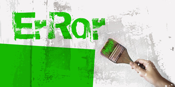 Error word written with red paintbrush on a wall. Conceptual image
