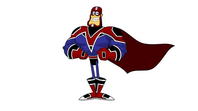 Super Hero Cartoon Character. 4K Animation Video Motion Graphics With White Background