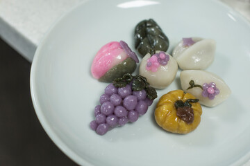 Korean traditional food various shapes of half moon shaped rice cake.