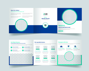 Medical, health care square tri fold brochure template