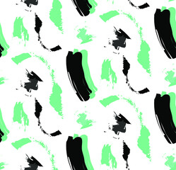 Abstract brush seamless pattern in mint and black colors 