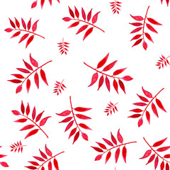 Watercolor red leaves, seamless pattern. Abstract autumn foliage for decorating greeting cards, invitations, autumn seasonal sales in stores, holiday advertising, printing bags, textiles.