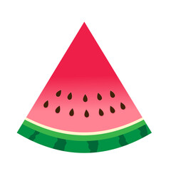 Fresh watermelon sliced fruit icon. Vector illustration of a watermelon wedge isolated on white background. Concept of healthy lifestyle and ripe fruits.