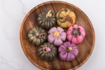 Korean traditional food various shapes of half moon shaped rice cake.