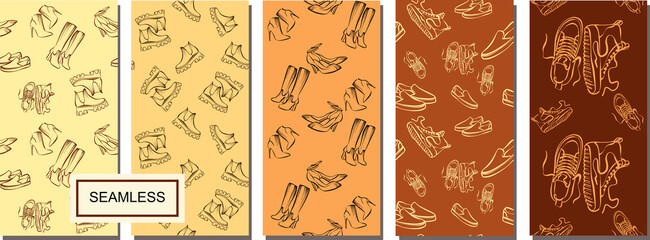 Shoes boots pattern for print design. Vector Fashion print.  Modern background pattern. Vintage print. Vector seamless pattern. Icon pattern.